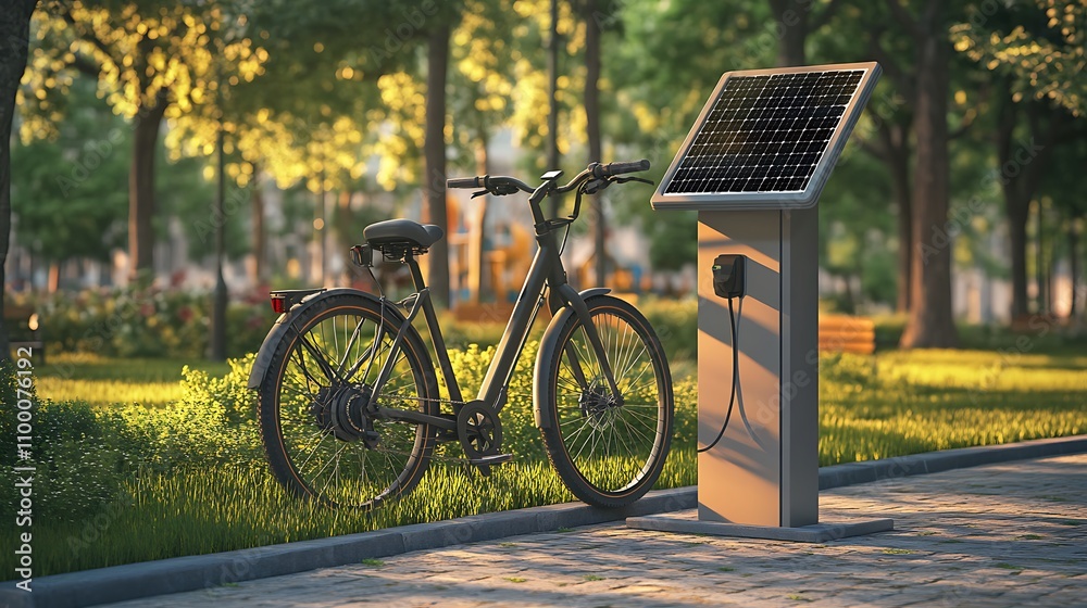 Fototapeta premium Electric Bicycle Charging Station in Park Setting