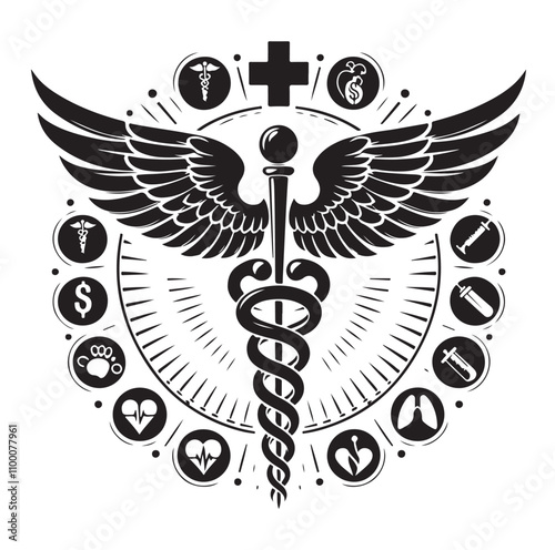 CADUCEUS SYMBOL silhouette vector illustration 
