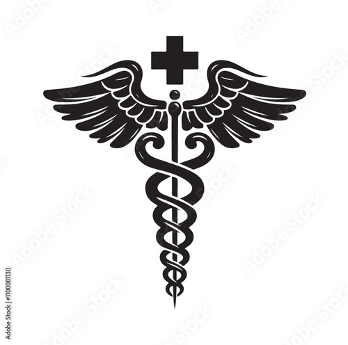 CADUCEUS SYMBOL silhouette vector illustration 