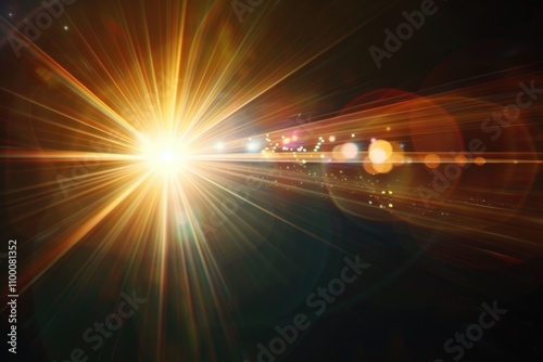 Golden light rays burst from a bright core, creating a radiant, celestial effect.