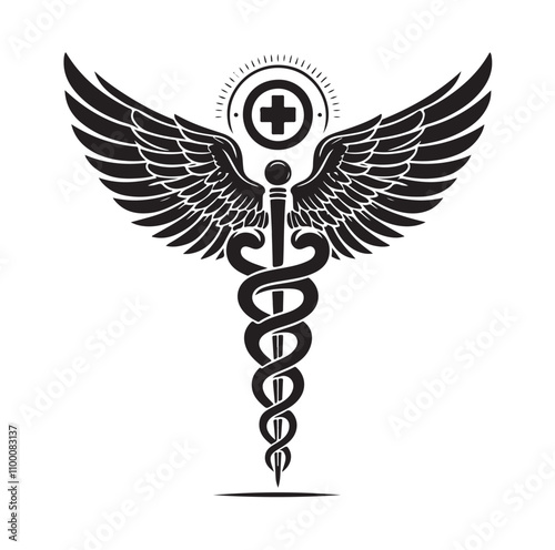 CADUCEUS SYMBOL silhouette vector illustration 