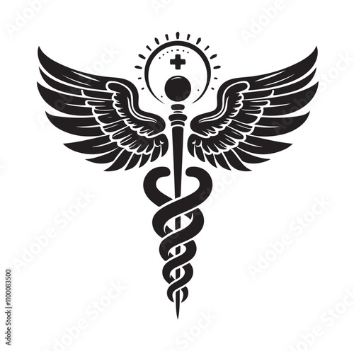 CADUCEUS SYMBOL silhouette vector illustration 