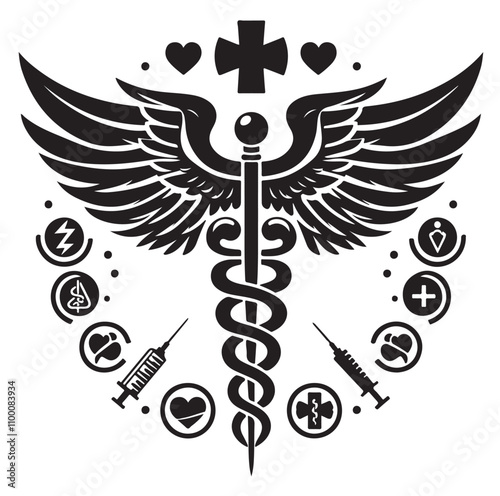 CADUCEUS SYMBOL silhouette vector illustration 