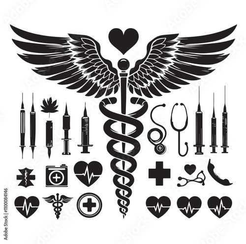 CADUCEUS SYMBOL silhouette vector illustration 