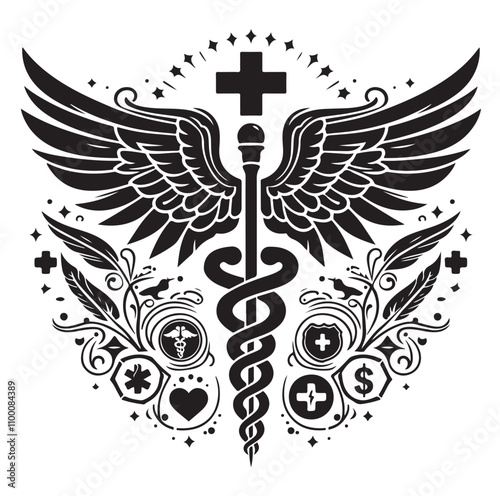 CADUCEUS SYMBOL silhouette vector illustration 