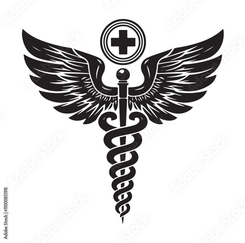 CADUCEUS SYMBOL silhouette vector illustration 