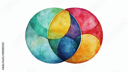 Colorful watercolor Venn diagram with overlapping circles on a white background.