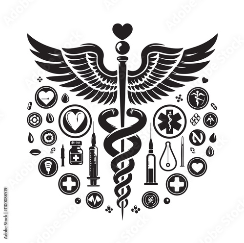 CADUCEUS SYMBOL silhouette vector illustration 