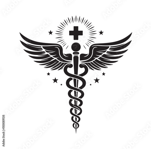 CADUCEUS SYMBOL silhouette vector illustration 