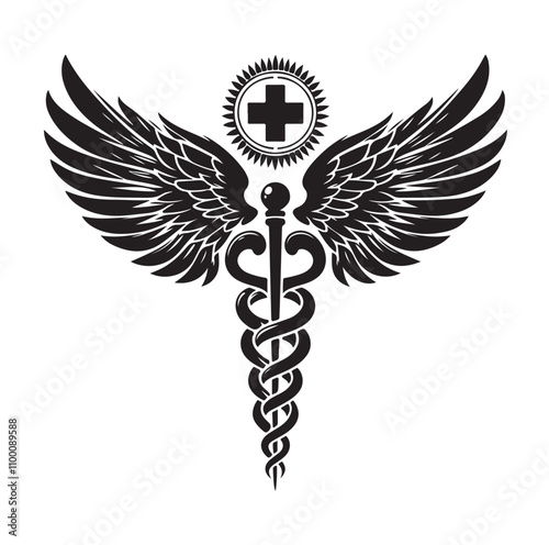 CADUCEUS SYMBOL silhouette vector illustration 