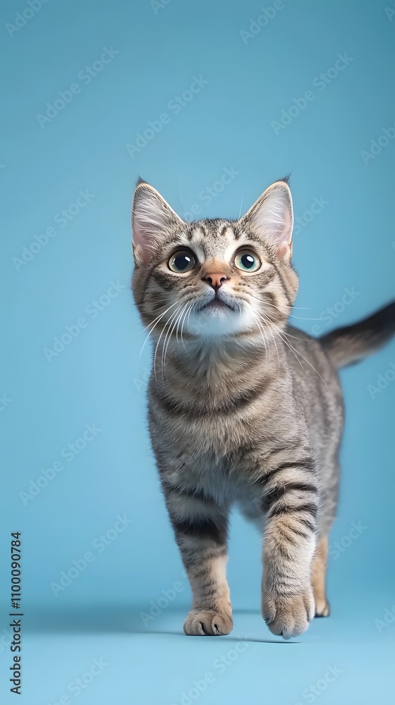 Obraz premium Curious manx cat exploring indoor space studio portrait