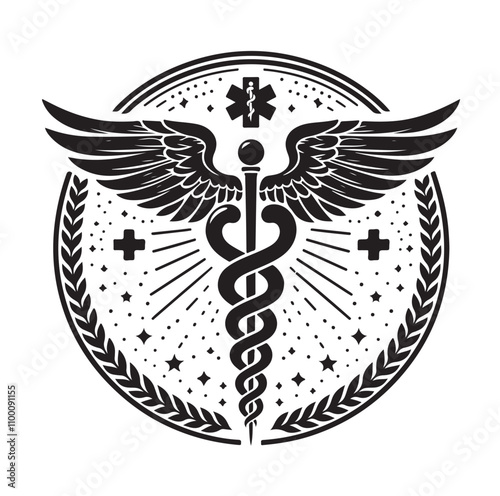 CADUCEUS SYMBOL silhouette vector illustration 