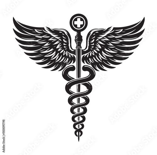 CADUCEUS SYMBOL silhouette vector illustration 