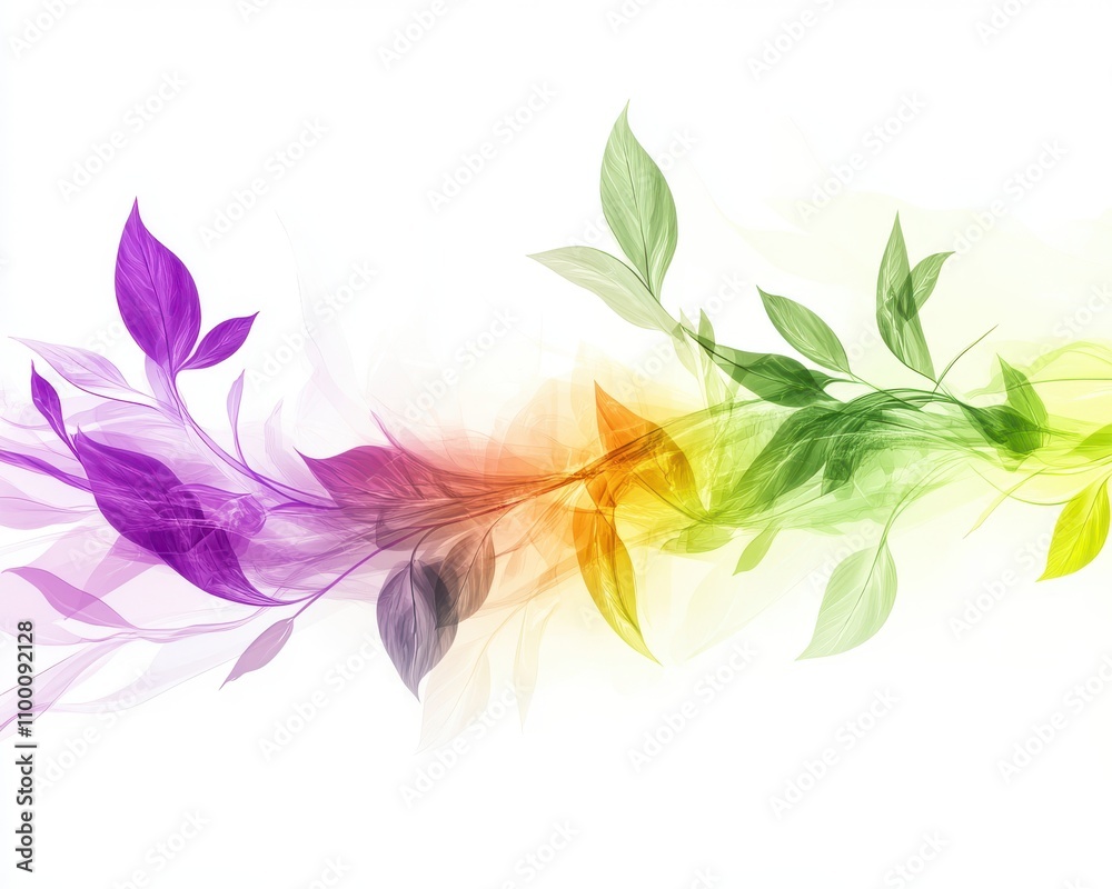 Fototapeta premium Colorful leaves in a flowing design, white isolate background.