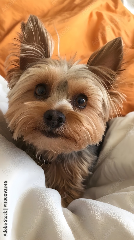 Yorkshire terrier whimsically posing at home portrait cozy environment cute concept Yorkshire terrier whimsically posing at home portrait cozy environment cute concept
