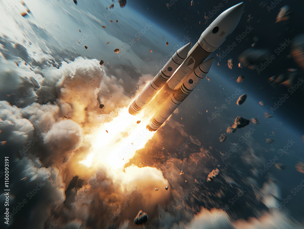 Fototapeta premium close up of rocket launch with intense fiery exhaust
