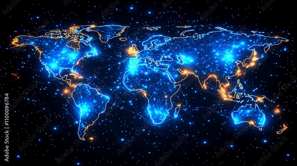 Obraz premium Glowing World Map with Trade Connections