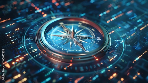 Wallpaper Mural A futuristic compass surrounded by digital elements, symbolizing navigation and technology. Torontodigital.ca