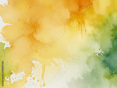 abstract watercolor background with splashes watercolor style background for a greeting card in shades of chartreuse with minimal orange