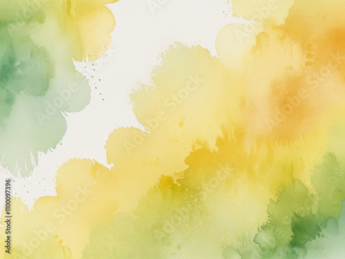 abstract watercolor background with splashes watercolor style background for a greeting card in shades of chartreuse with minimal orange