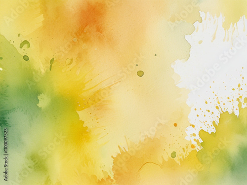 abstract watercolor background with splashes watercolor style background for a greeting card in shades of chartreuse with minimal orange