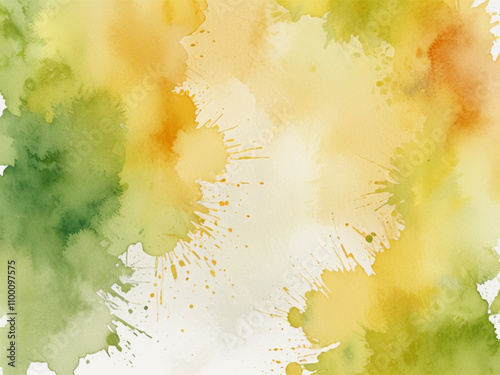 abstract watercolor background with splashes watercolor style background for a greeting card in shades of chartreuse with minimal orange