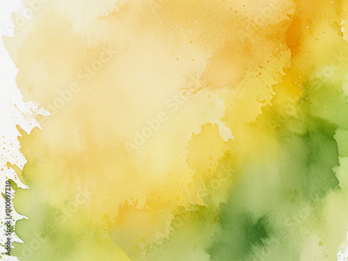 abstract watercolor background with splashes watercolor style background for a greeting card in shades of chartreuse with minimal orange