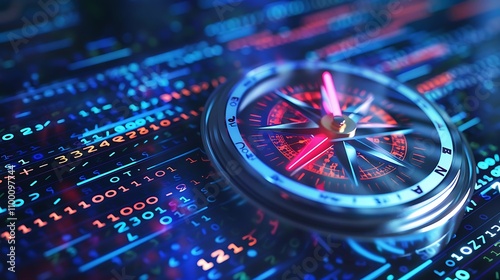 Wallpaper Mural A compass resting on a digital background filled with binary code, symbolizing navigation in the tech world. Torontodigital.ca