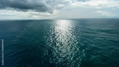 Horizontal video footage, ocean, sea after storm, clouds
