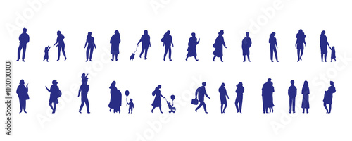 Black silhouette city people vector bundle isolated on white background