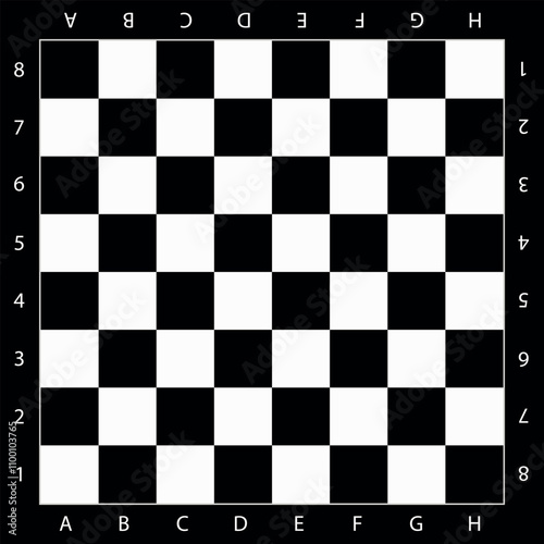 Classic black and white chess board with letters and numbers design.