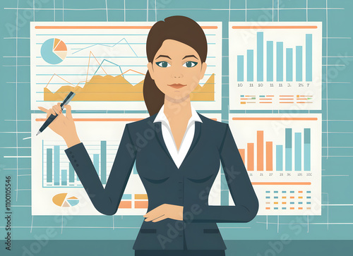 Flat illustration of an executive woman holding up h 1721231800 4 photo