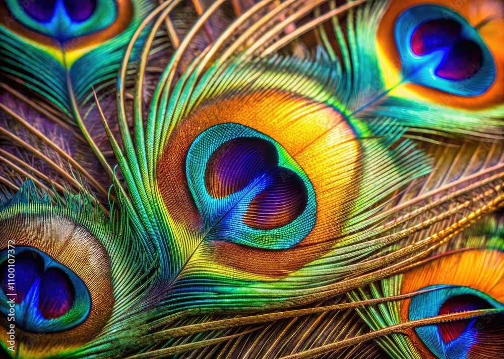 Fototapeta premium Striking peacock feather against a refined backdrop, showcasing vivid colors and intricate textures. Ideal for nature lovers, artists, and creative design projects seeking vibrant visuals.