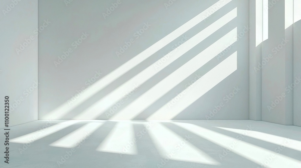 Obraz premium Minimalist geometric white light backdrop, abstract design featuring clean lines and ample negative space, perfect for modern presentations or creative projects.