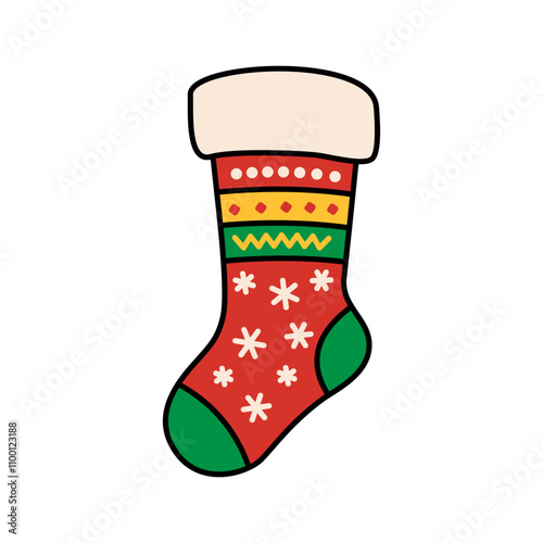 Christmas stocking icon. Christmas socks with decorative patterns. Vector illustration.
