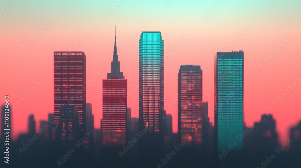 Fototapeta premium Vibrant Cityscape Illuminated at Dusk