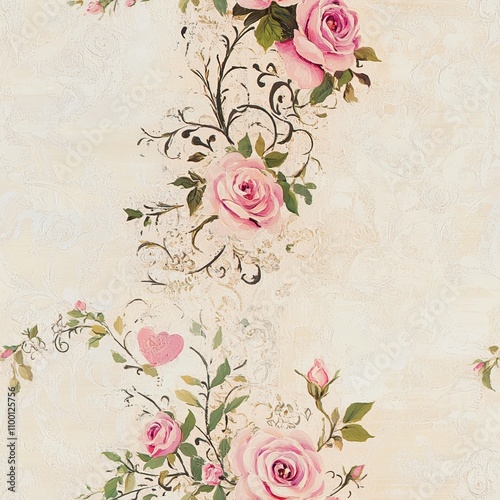 Pink Roses Vintage Floral Pattern
