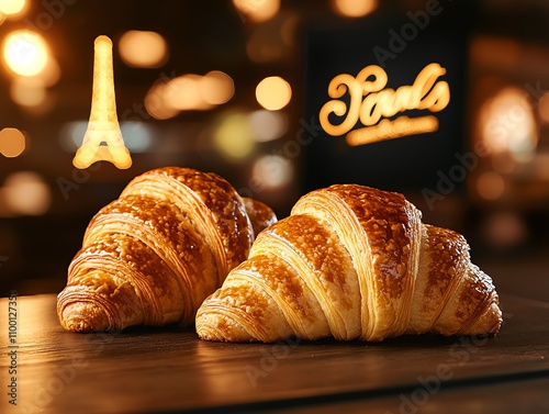 Savoring fresh croissants in paris cozy food photography capturing french culinary artistry in a warm atmosphere photo