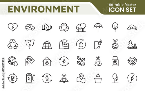 Environment Icon Set. A vibrant collection of icons promoting sustainability and eco-friendliness, environmental awareness and conservation efforts. photo