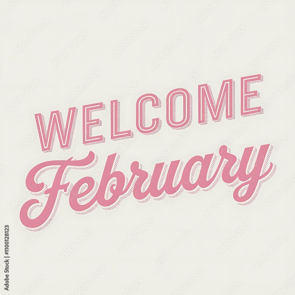 Fototapeta premium Welcome February A Pink Typographic Design