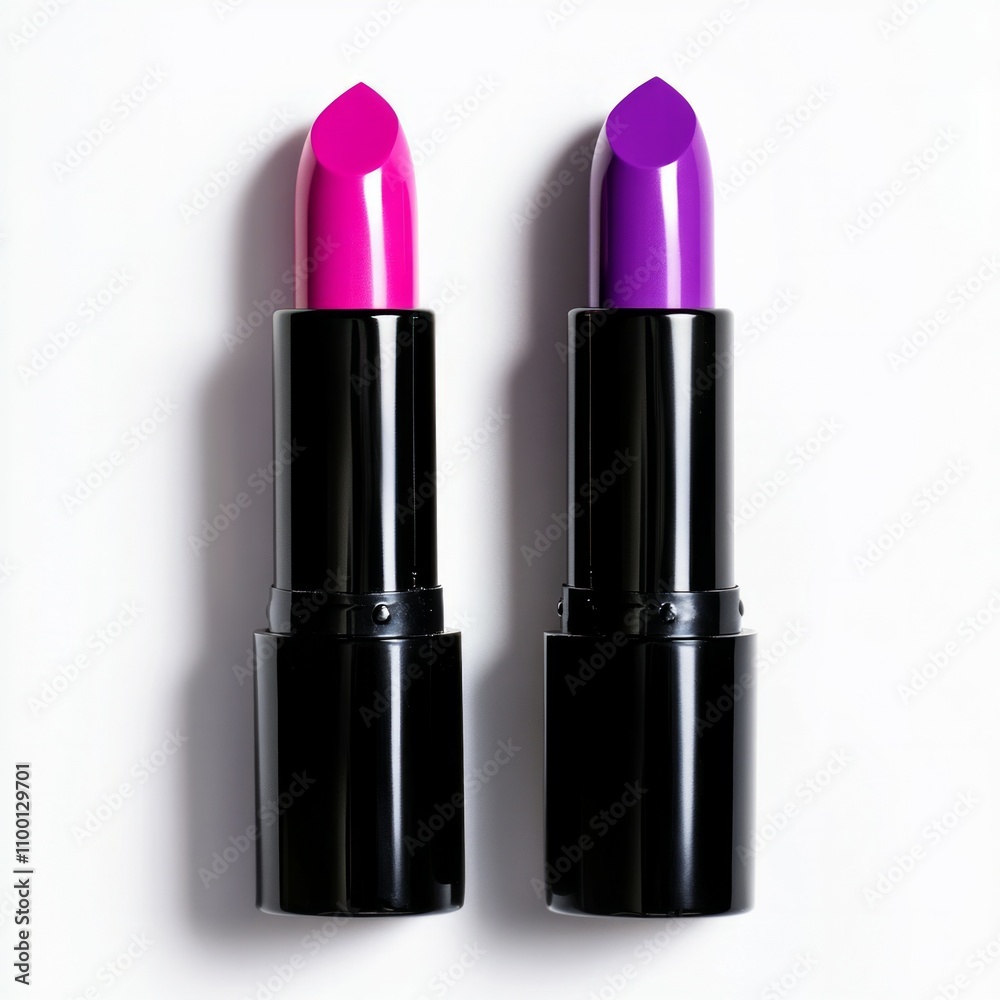 Obraz premium lipsticks in hot pink and electric purple, on a white background