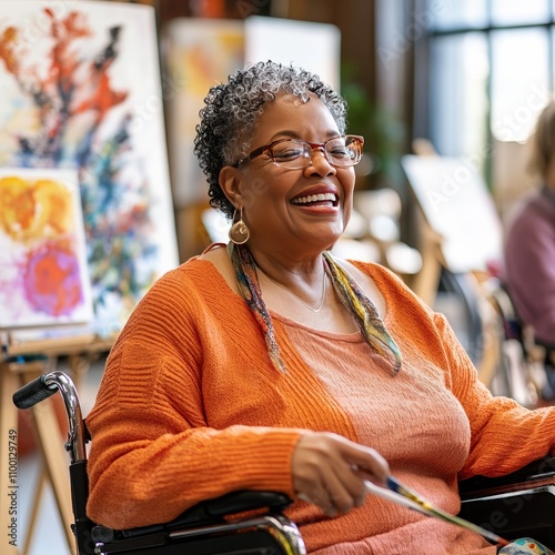 Senior Woman Painting in Art Class