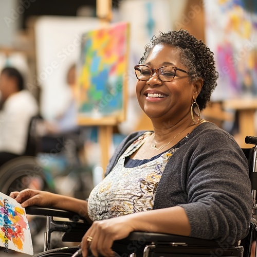 Smiling Black Woman Painter