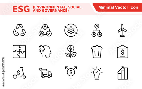 ESG flat line icon set. Outline icon collection related to ecology, environment social governance, risk management, sustainable developmen and more. photo