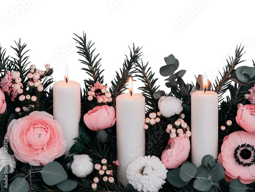 Enchanting table decor, candles and flowers create a romantic ambiance for celebrations special occasions photo