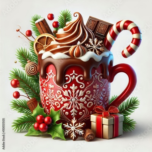 Christmas hot chocolate cup illustration, isolated on белый background PNG file

