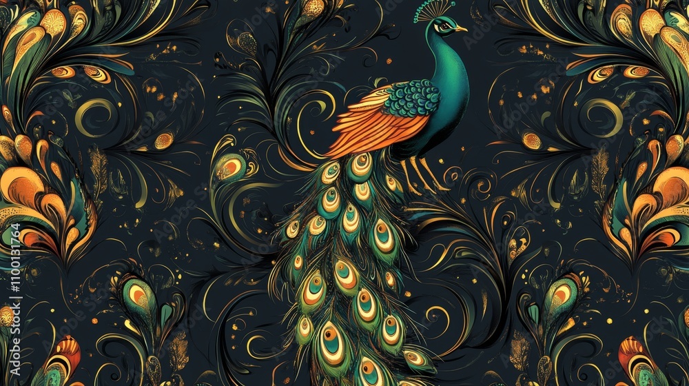 Fototapeta premium Peacock Feather Pattern Art Deco Style