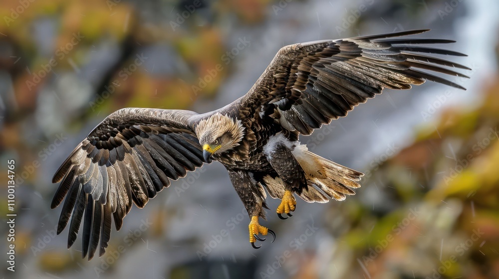 Fototapeta premium A majestic eagle in flight, showcasing its powerful wings and keen gaze.