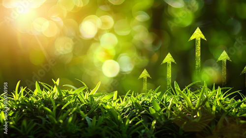 Symbolism of green grass arrows in eco-friendly progress and sustainable development concept
