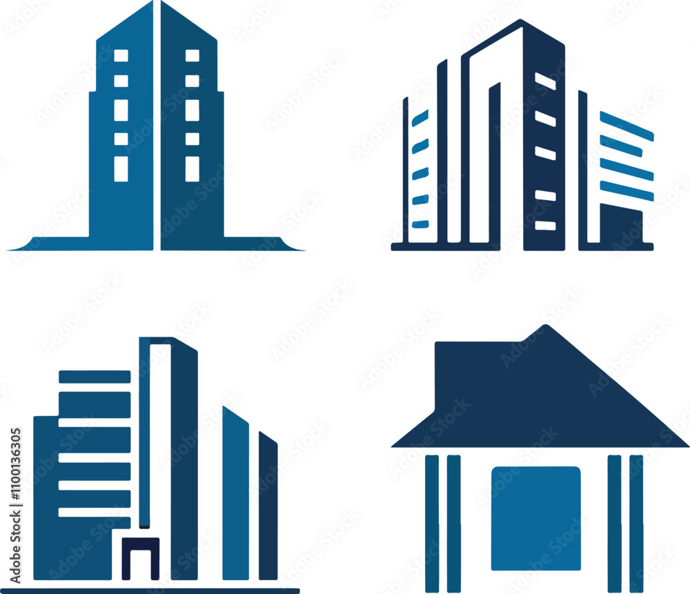 Obraz premium office building vector bundle or set silhouette, corporate office, architecture, building logo